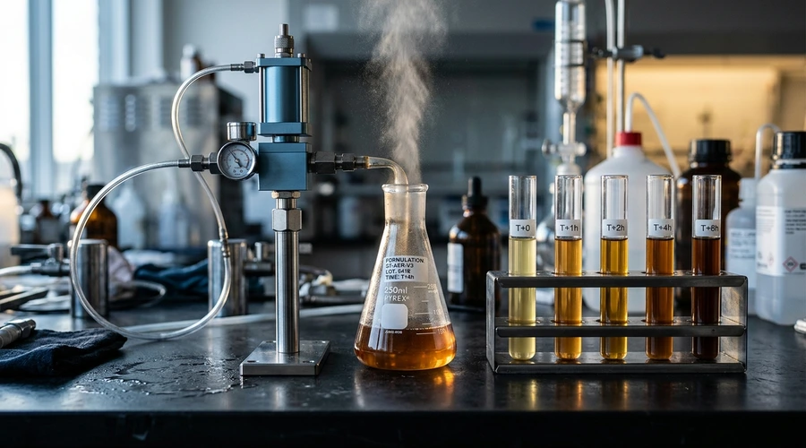 Sunless tanning aerosol formulation development comparison infographic in glass flask — Global Aerosols