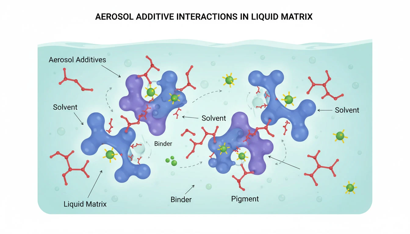 Schematic showing how aerosol additives interact within the liquid formulation matrix