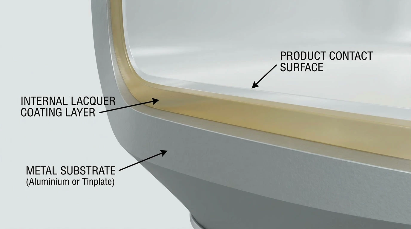 Cross-section of aerosol can interior showing internal lacquer coating layer — Global Aerosols