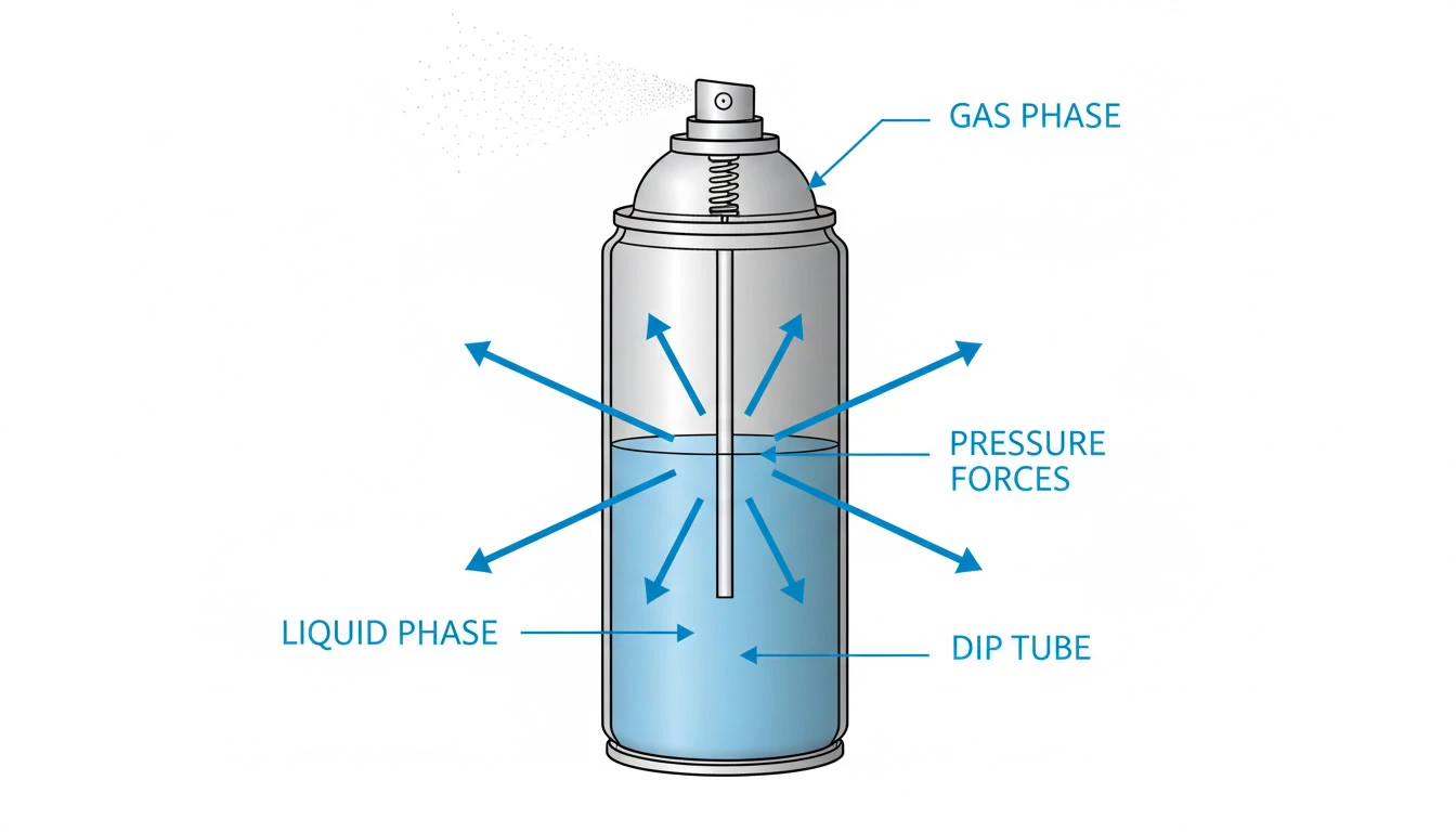 Internal pressure diagram showing gas and liquid phases inside an aerosol can