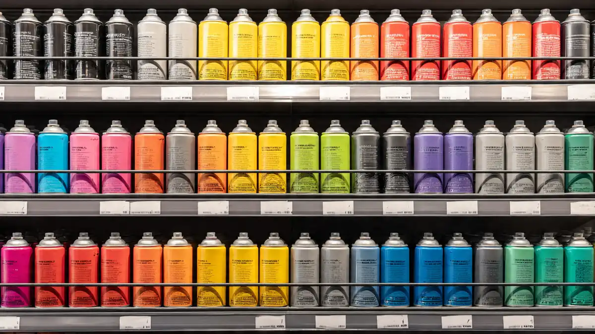 Aerosol spray products displayed on a retail store shelf