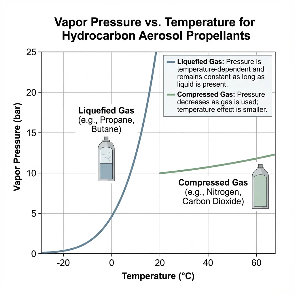 Graph showing relationship between aerosol propellant vapor pressure and temperature