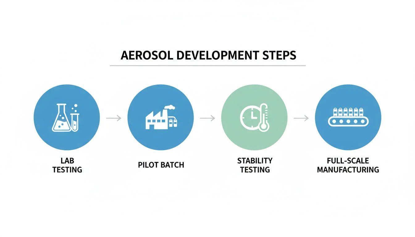 Workflow showing aerosol product development from research and development to commercial production