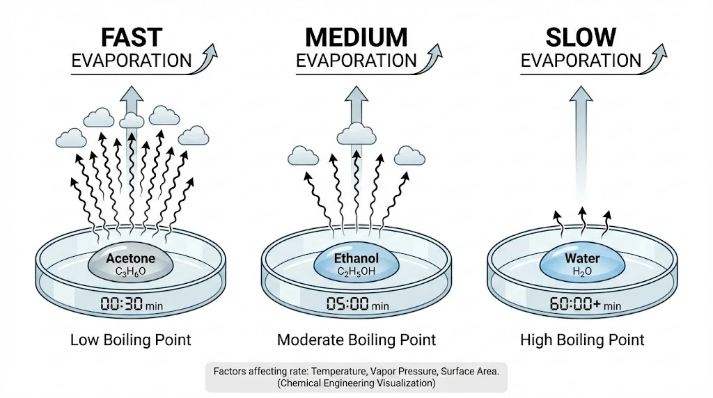 Comparison chart of fast, medium and slow evaporating solvents used in aerosol formulations