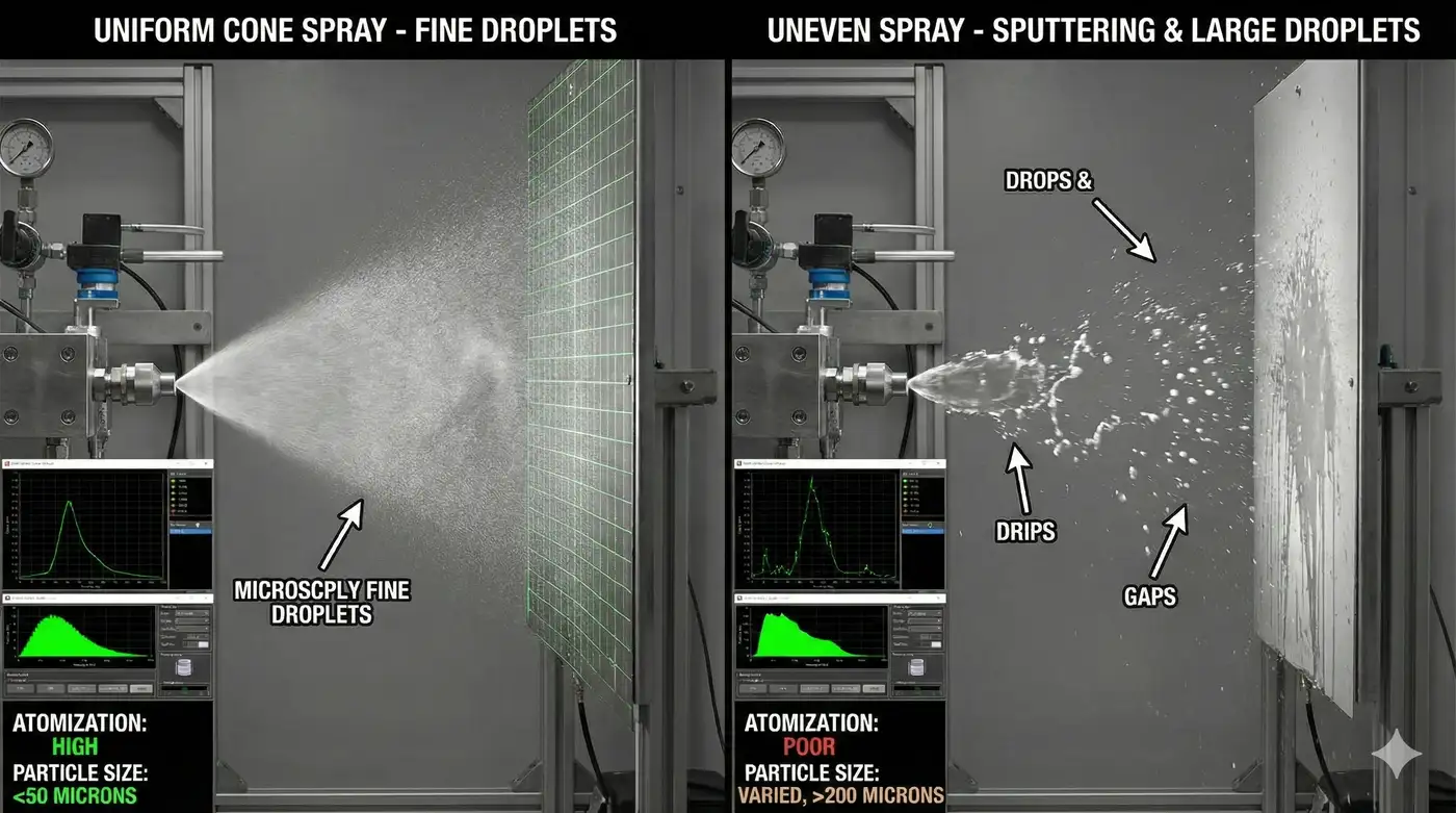 Comparison of consistent and inconsistent aerosol actuator spray patterns — Global Aerosols