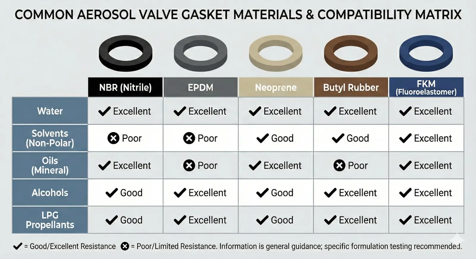 Comparative chart of gasket materials vs chemical resistance