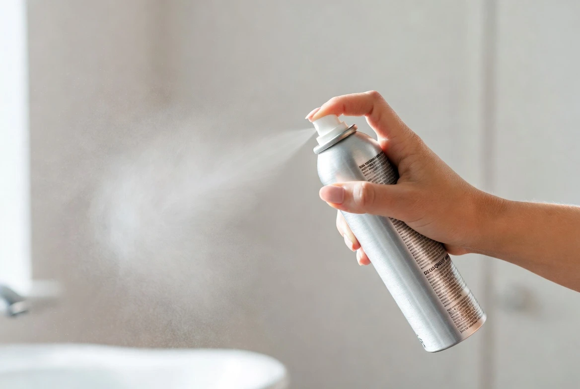 Deodorant aerosol spray mist during application