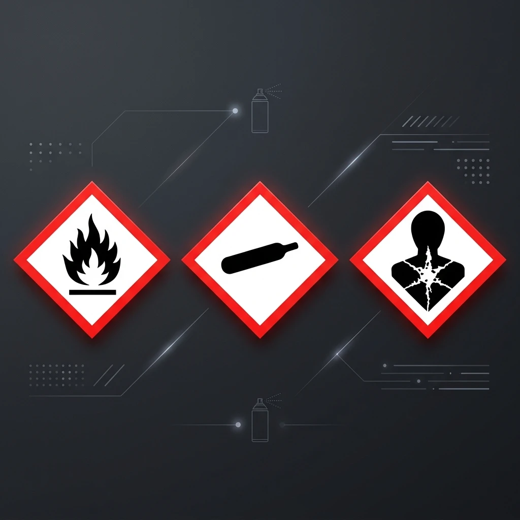 GHS hazard pictograms for aerosol products showing flame, gas cylinder and health hazard symbols — Global Aerosols