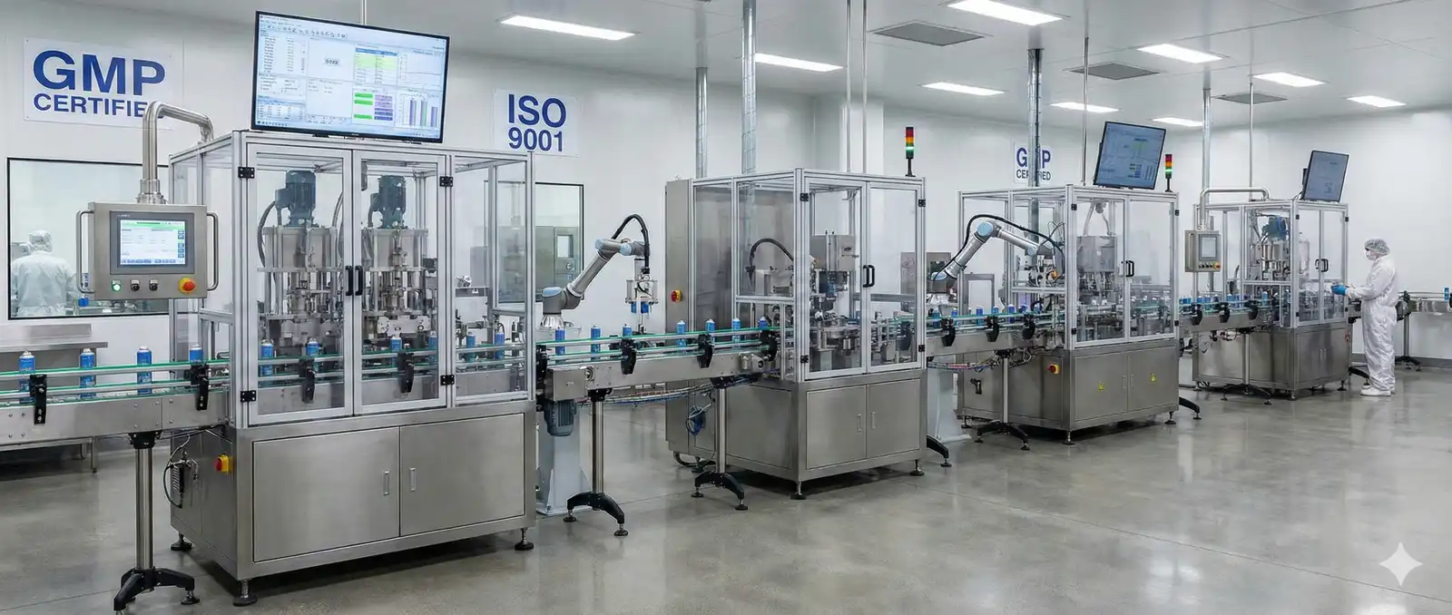 Industrial aerosol filling line used for automated aerosol manufacturing and consultancy