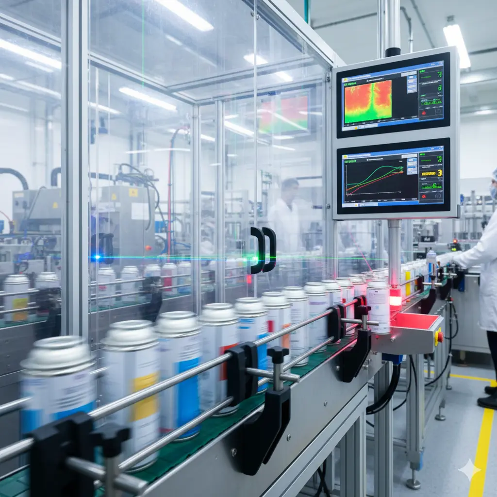 Electronic high-speed aerosol leak detection tunnel used to test every filled can — Global Aerosols