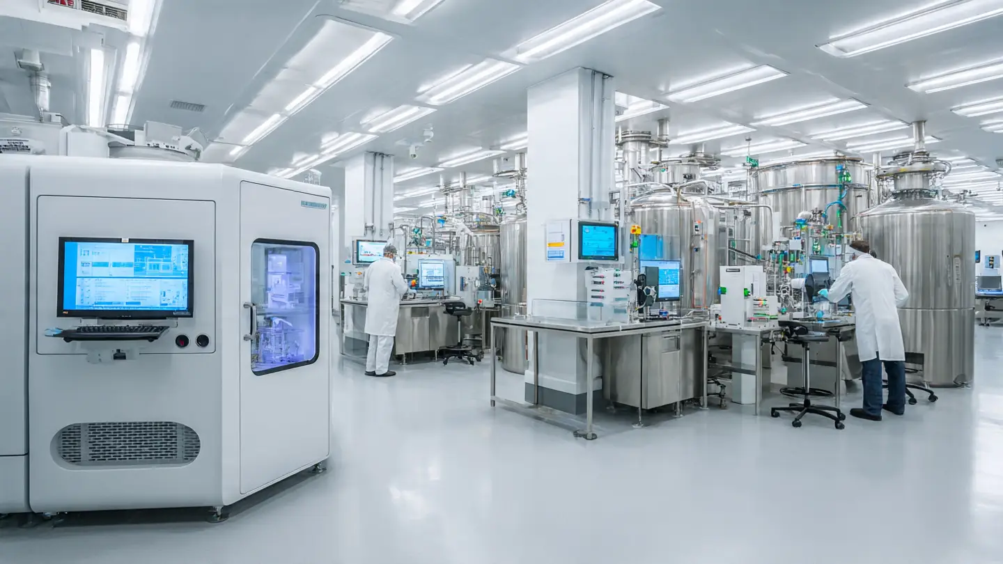 Advanced chemical R&D laboratory showcasing modern analytical balances and raw material stability testing equipment