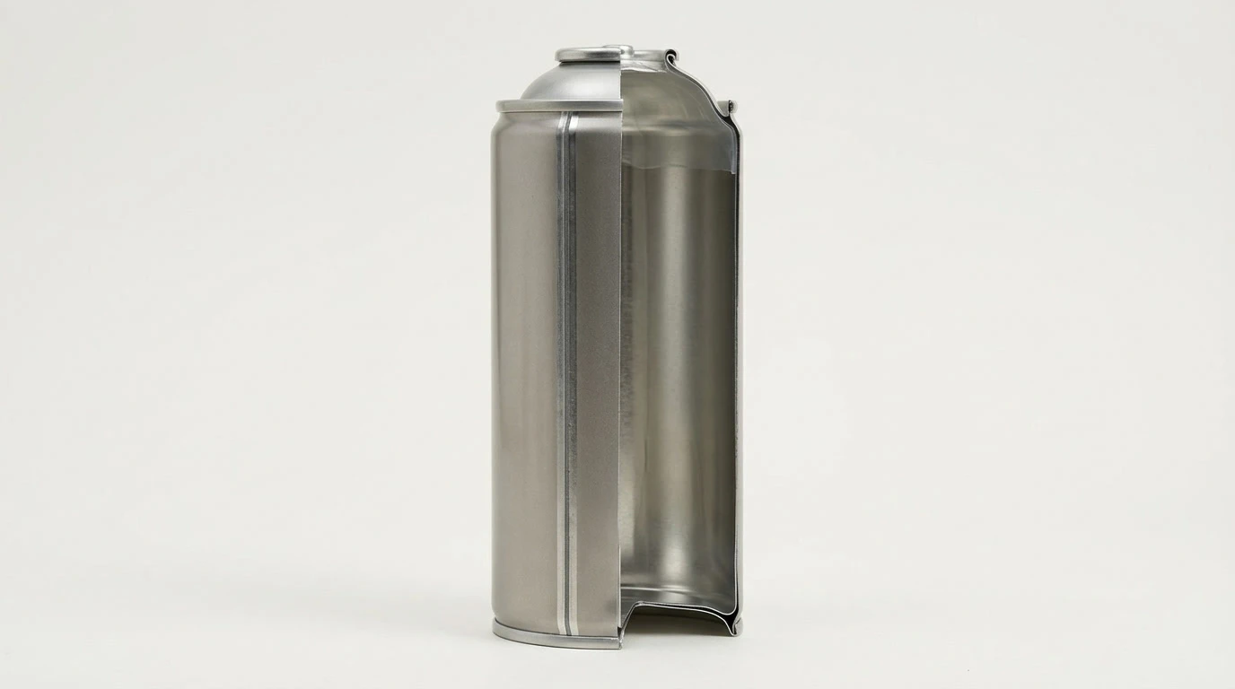 Detail of three-piece tinplate aerosol can seam and double seam at end — Global Aerosols