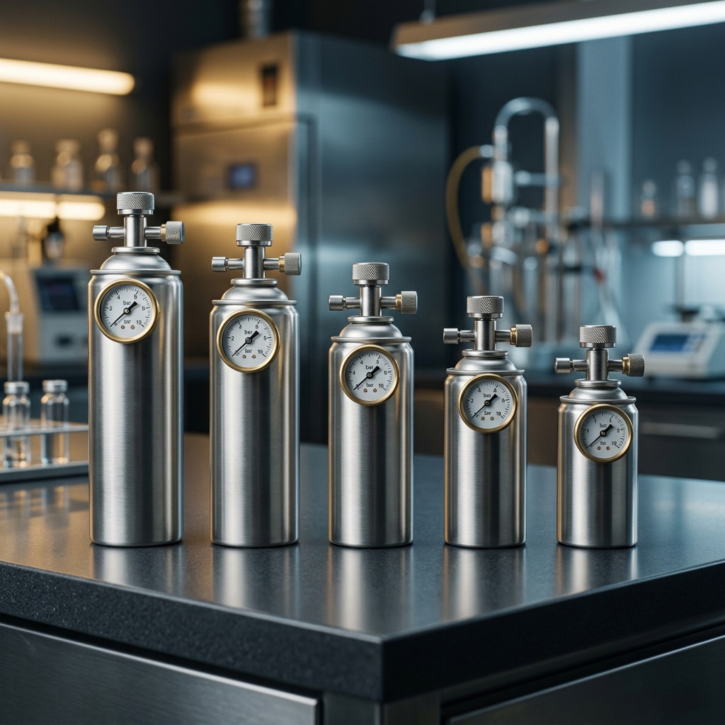 compressed gas aerosol propellant comparison row of precision aerosol cans — Global Aerosols infographic