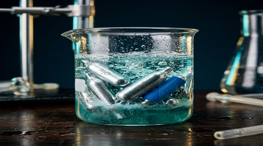 food-grade aerosol propellant process diagram — nitrous oxide gas solubility and overrun expansion in cream lipid matrix | Global Aerosols diagram