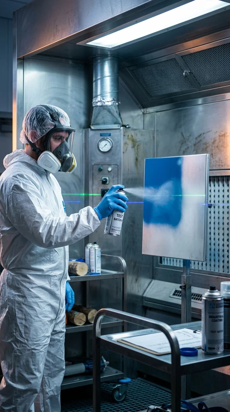 Aerosol spray pattern testing and atomization quality trials in spray booth