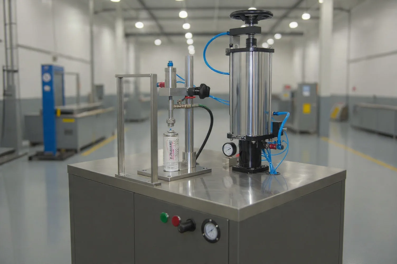 Aerosol gassing and crimping machines for filling lines